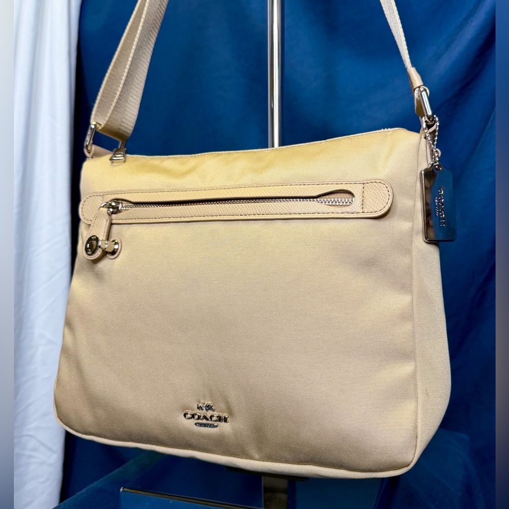 COACH Putty Khaki Tan Utility Nylon Large Convertible Shoulder Crossbody Bag